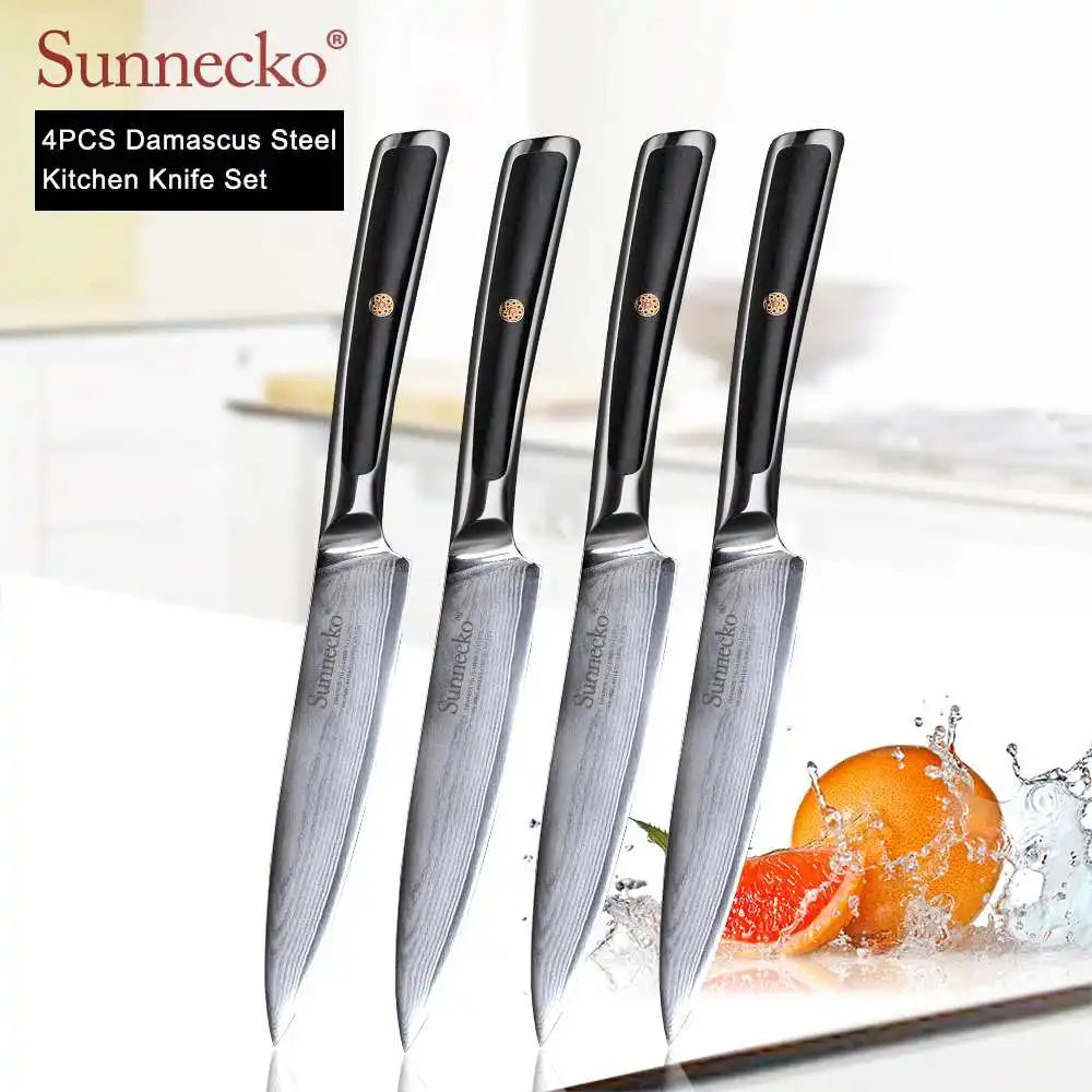4-Piece Damascus Steel Kitchen Knife Set, VG10 Core