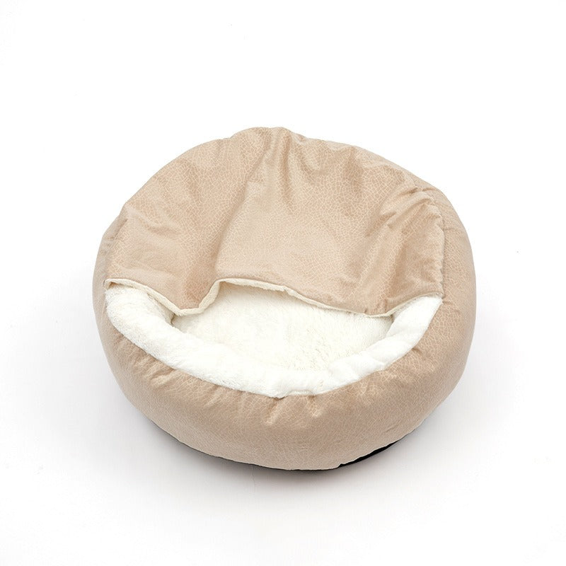 Enclosed Plush Cat Bed for Cozy, Calming Indoor Sleep