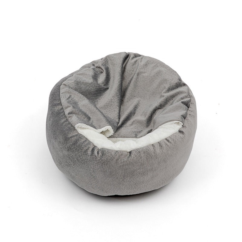 Enclosed Plush Cat Bed for Cozy, Calming Indoor Sleep