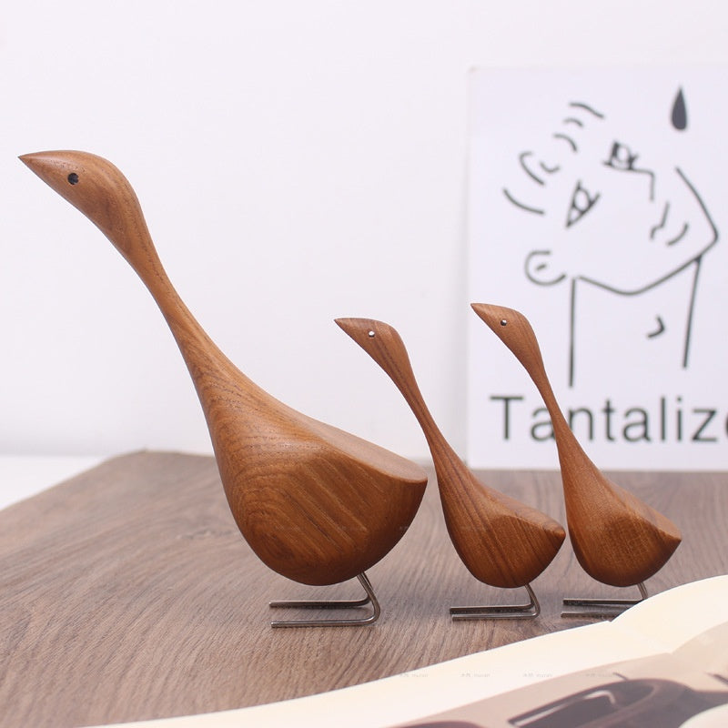 Wooden Swan Figurines for Warm Nordic Tabletop Decor