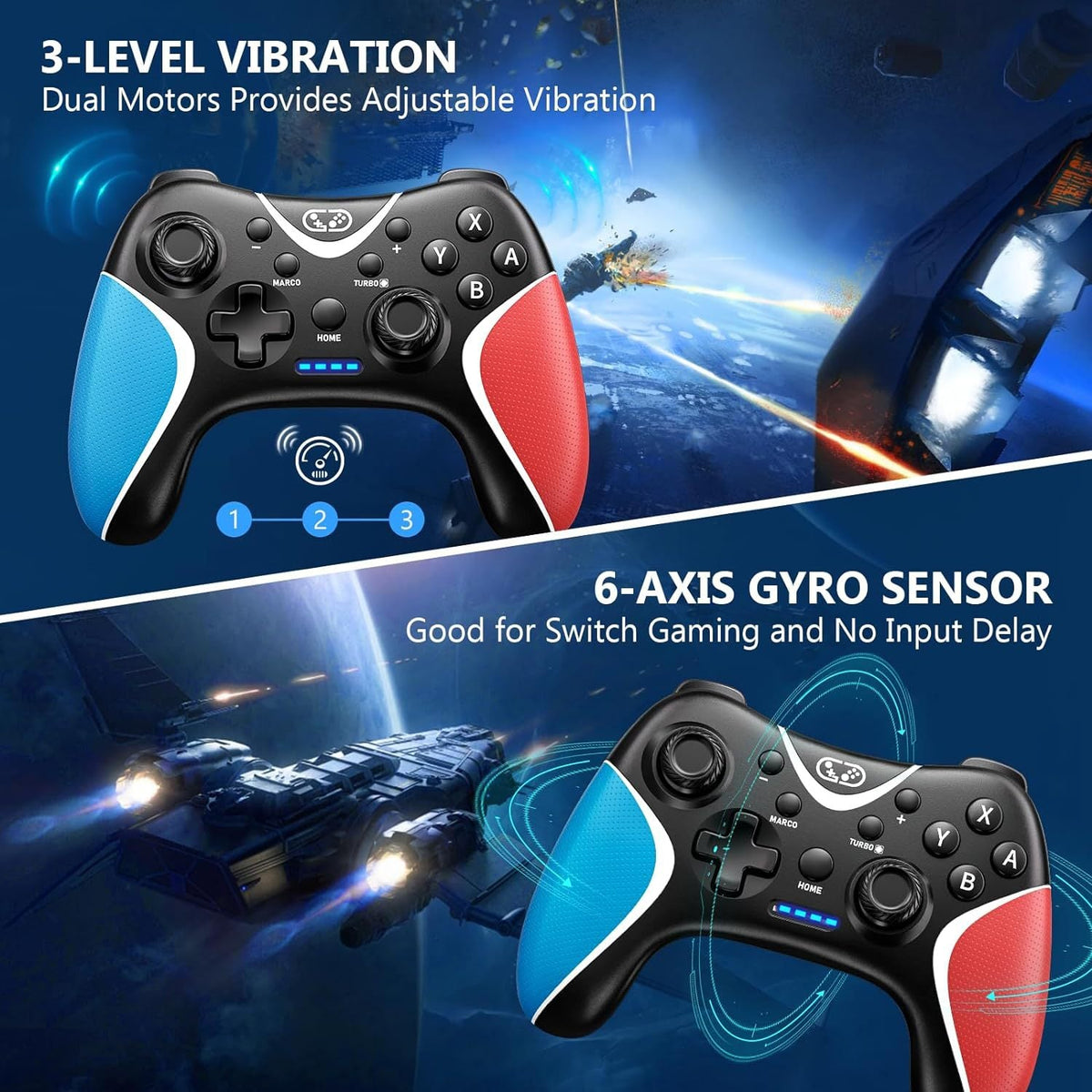 Switch Wireless Controller with Turbo and Macro Buttons