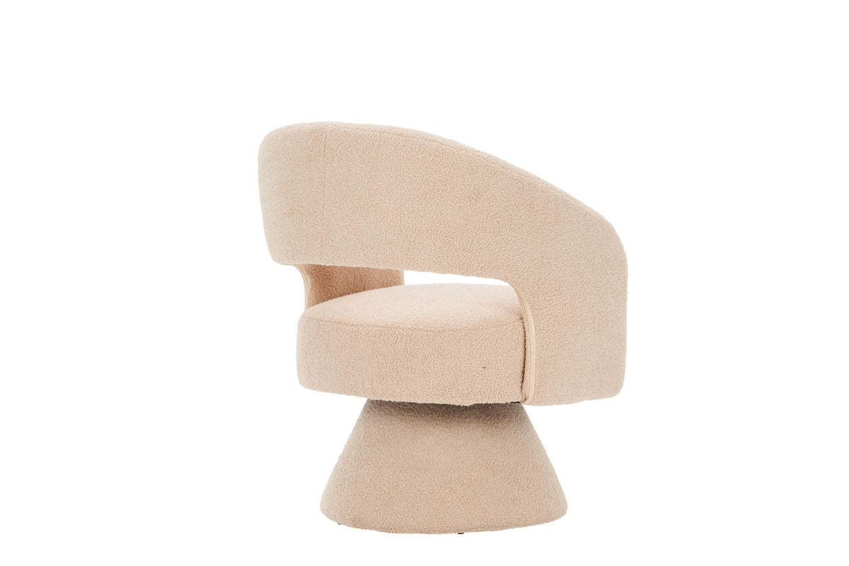 Swivel Barrel Accent Chair in Nude Teddy Bouclé Fabric