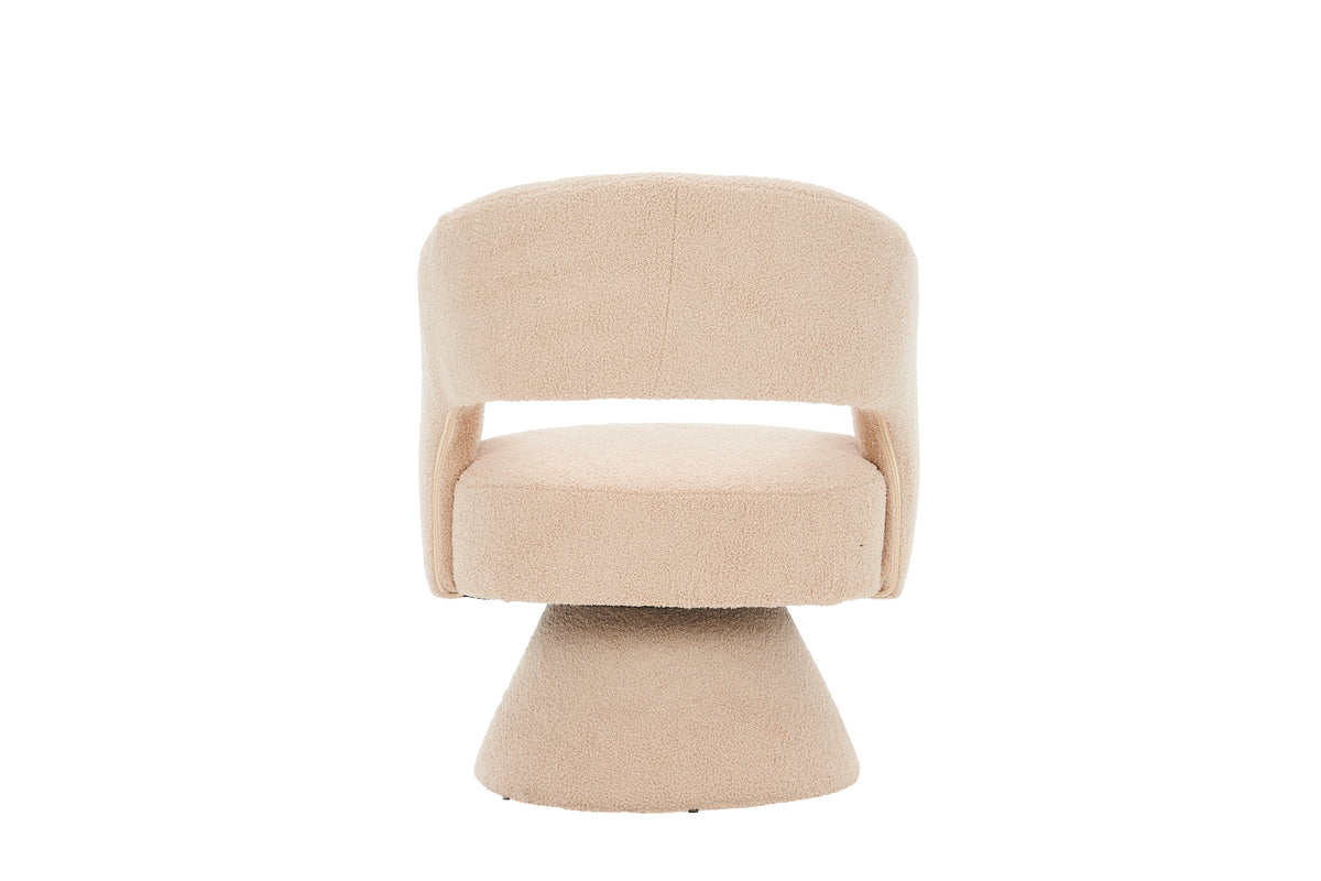 Swivel Barrel Accent Chair in Nude Teddy Bouclé Fabric