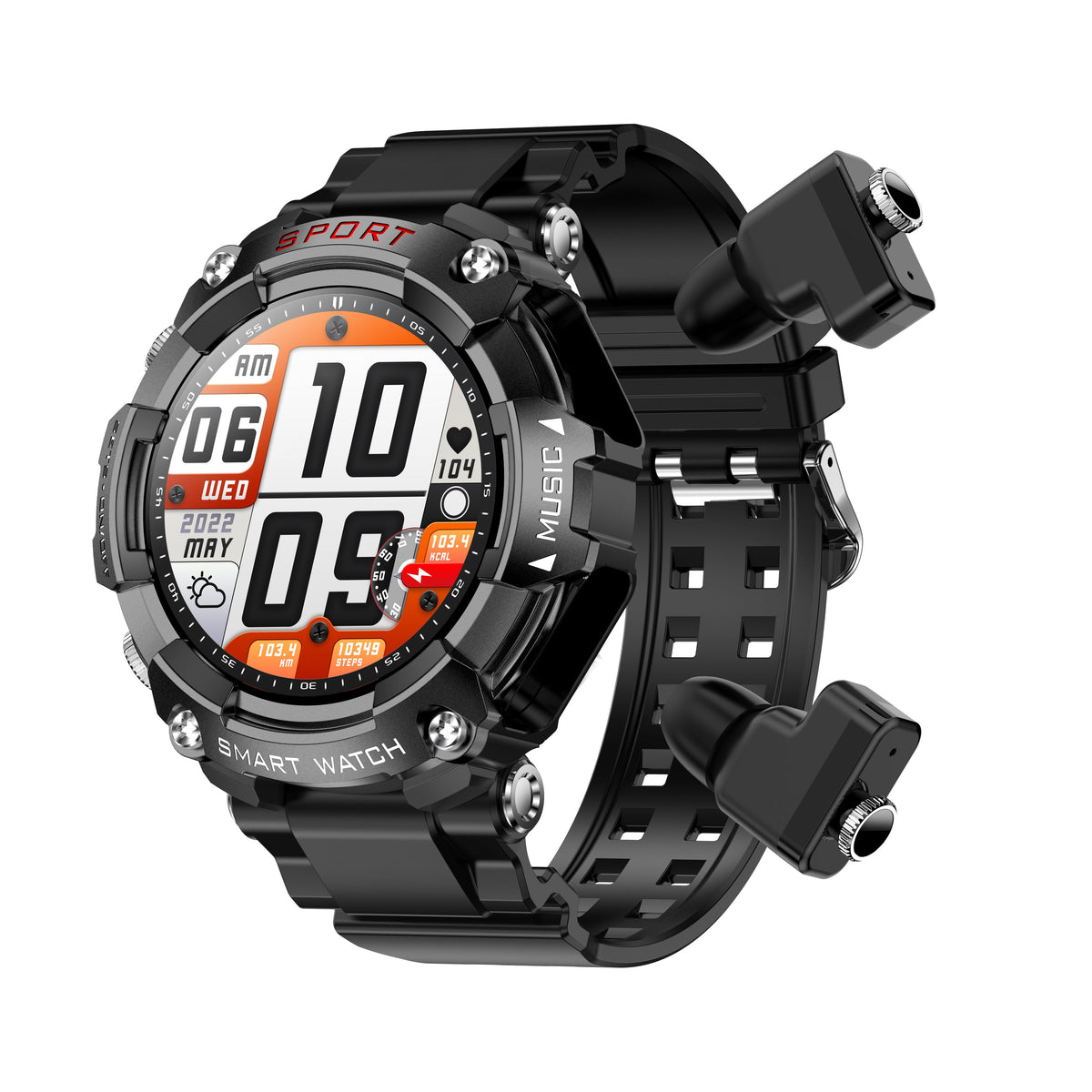Smartwatch with Detachable TWS Earbuds for Workouts