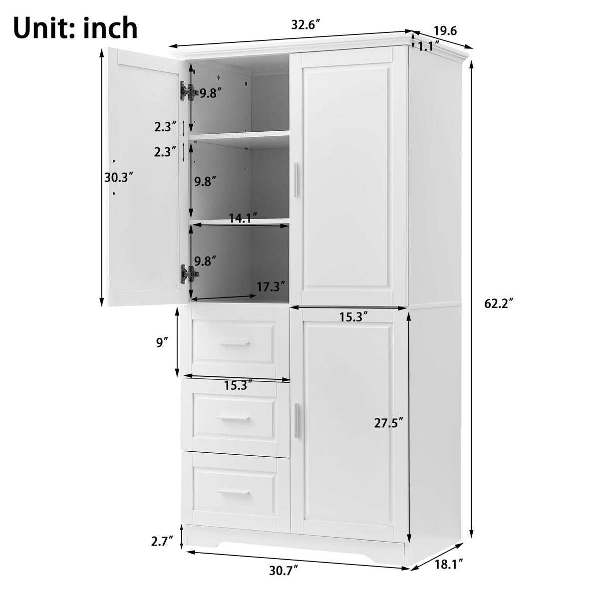 Freestanding Bathroom Storage Cabinet with Doors & Drawers