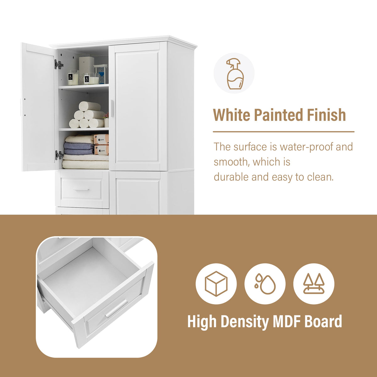 Freestanding Bathroom Storage Cabinet with Doors & Drawers