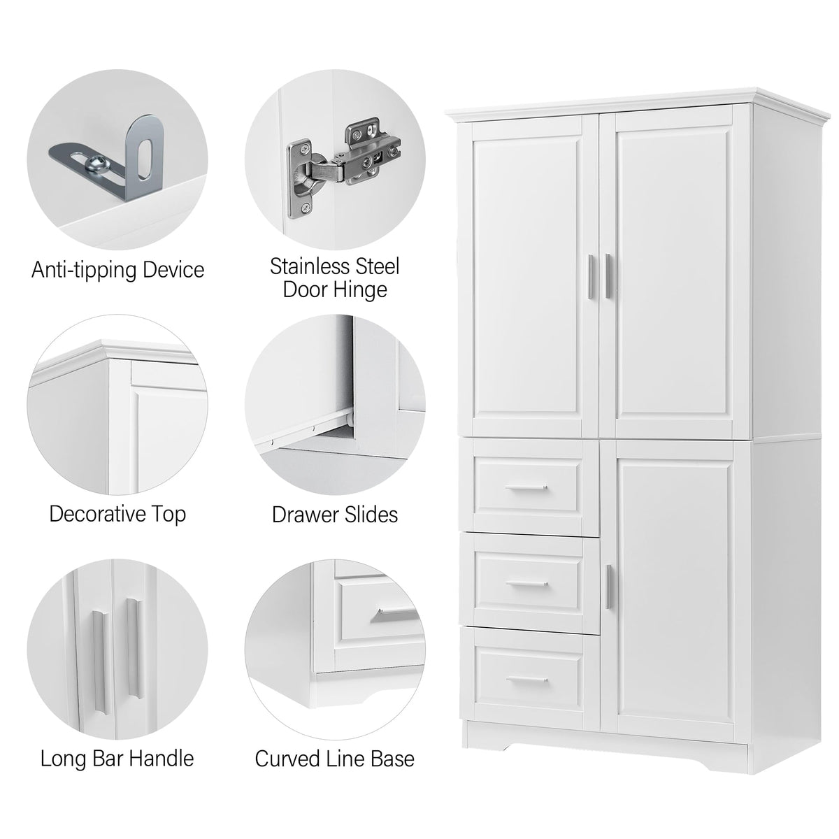 Freestanding Bathroom Storage Cabinet with Doors & Drawers