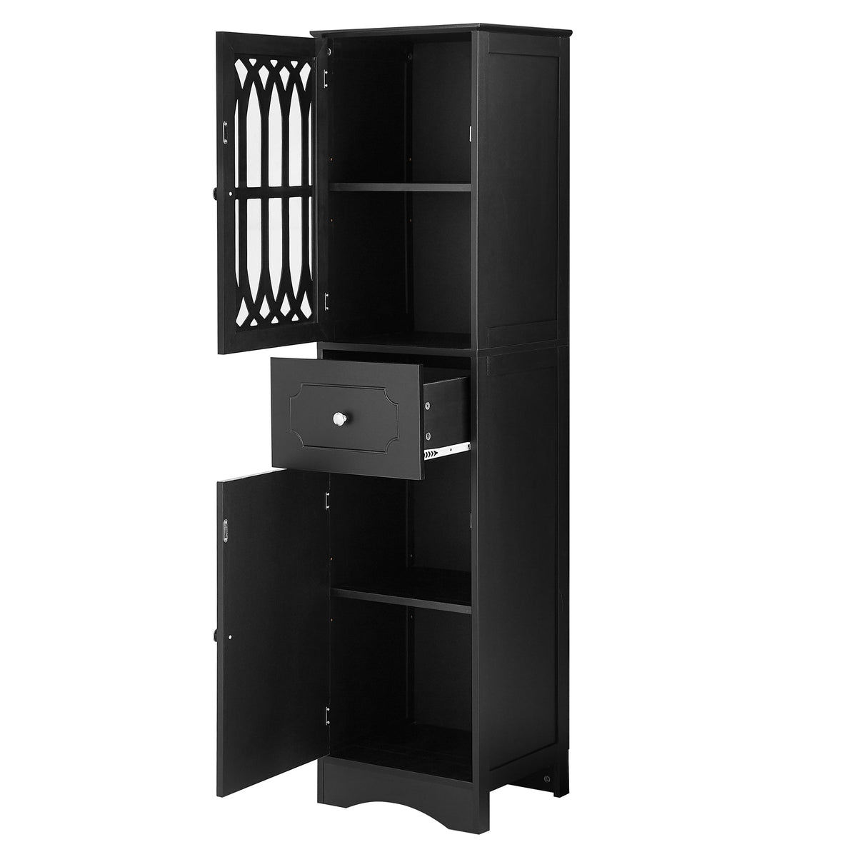 Tall Bathroom Cabinet with Drawer, Doors & Adjustable Shelf