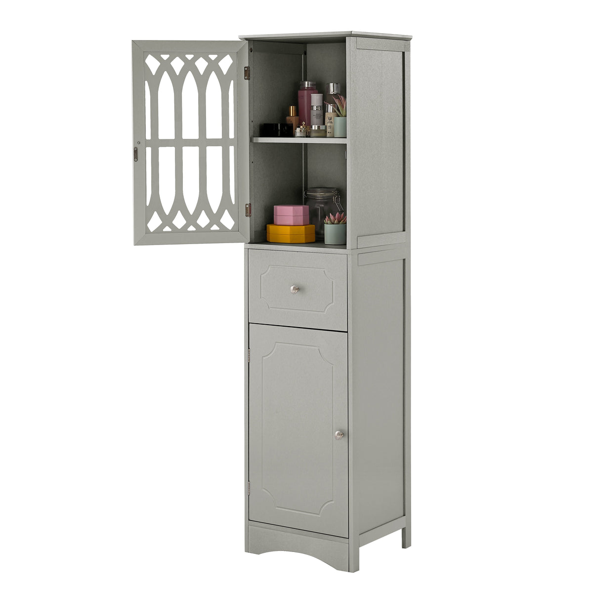Tall Bathroom Cabinet with Drawer and Adjustable Shelf