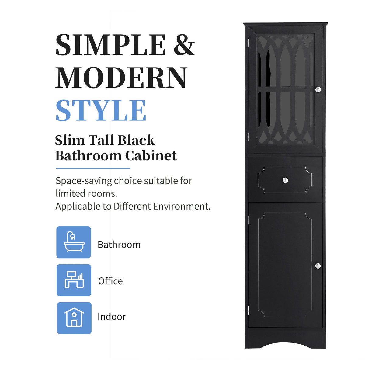 Tall Bathroom Cabinet with Drawer, Doors & Adjustable Shelf