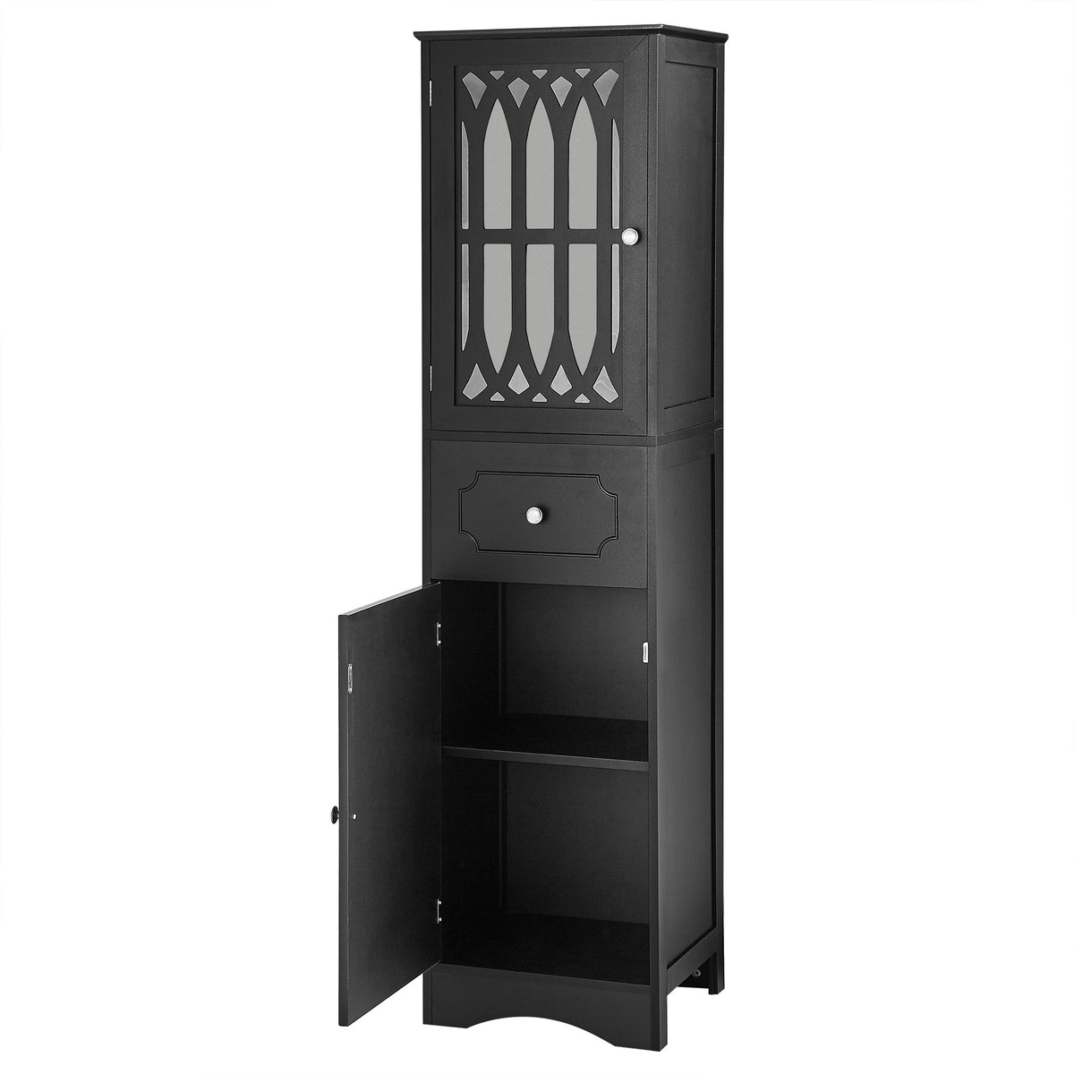 Tall Bathroom Cabinet with Drawer, Doors & Adjustable Shelf