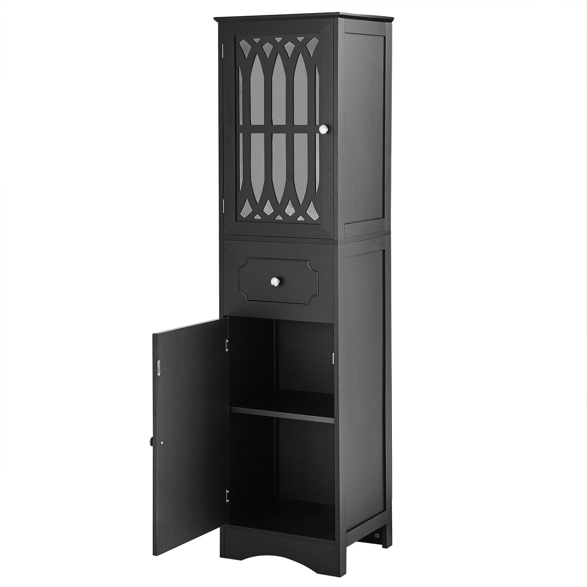 Tall Bathroom Cabinet with Drawer, Doors & Adjustable Shelf
