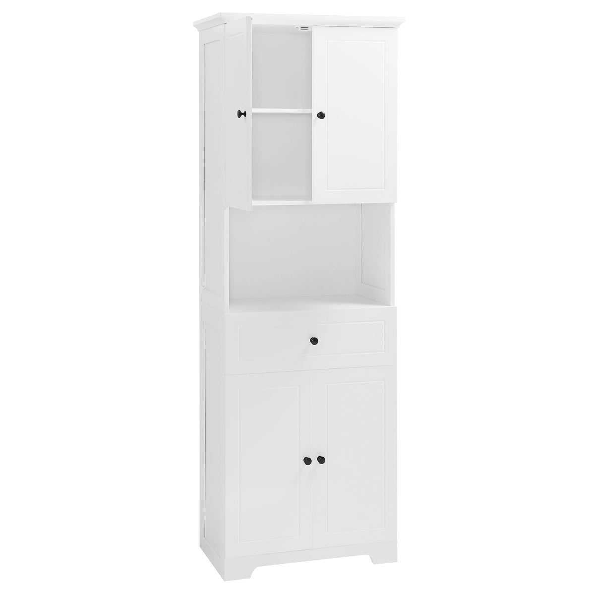 Tall Bathroom Storage Cabinet with Doors and Open Shelf