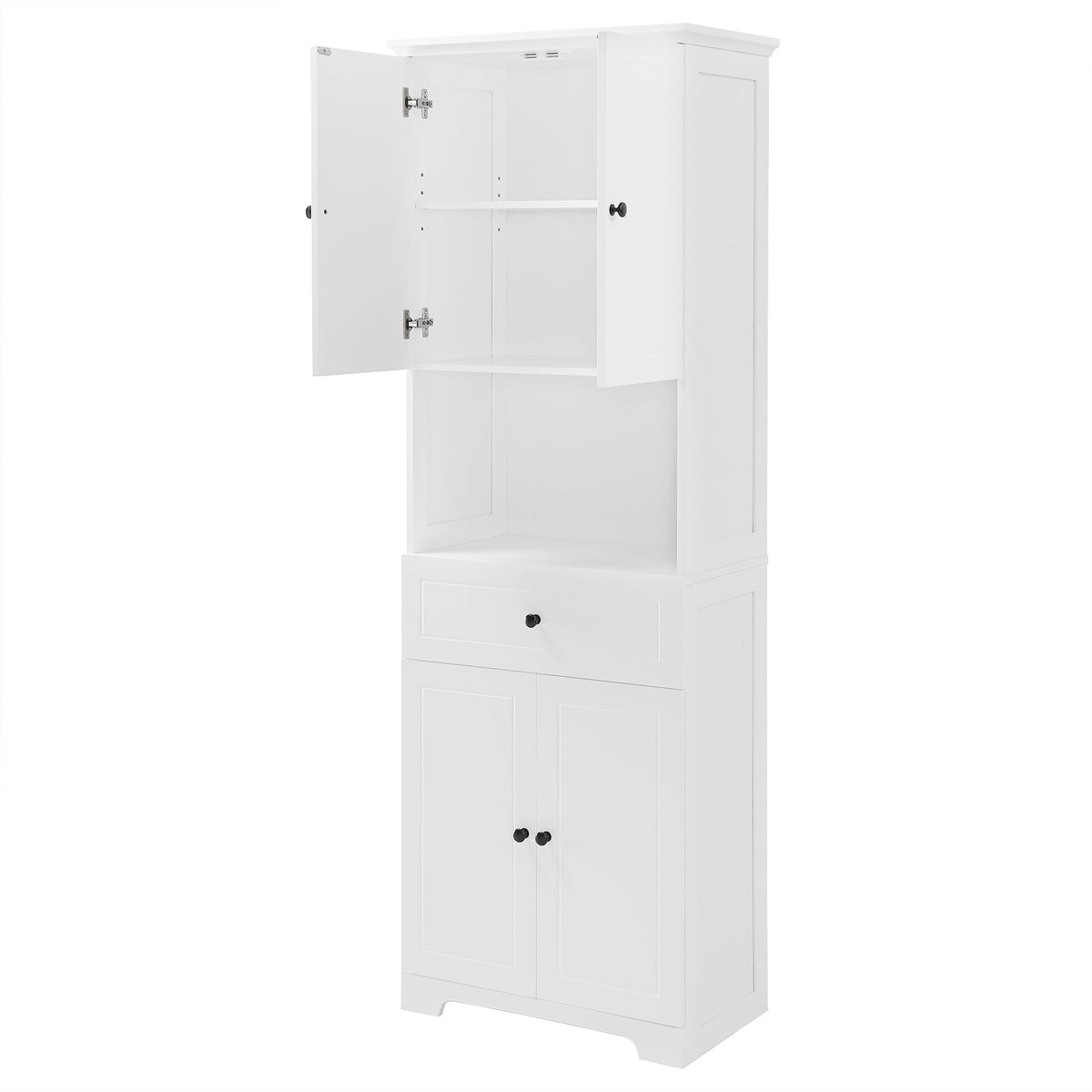 Tall Bathroom Storage Cabinet with Doors and Open Shelf