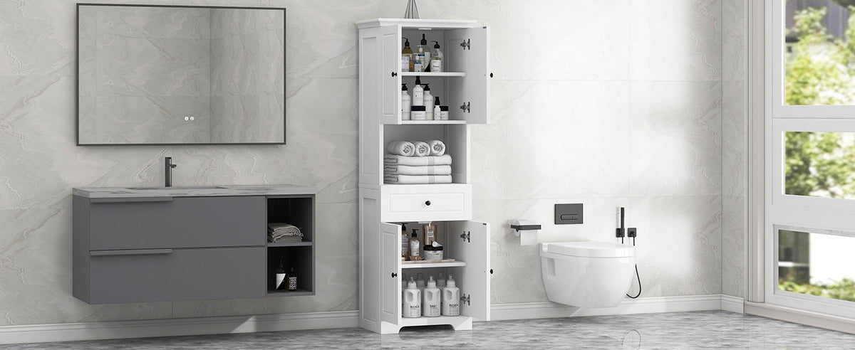 Tall Bathroom Storage Cabinet with Doors and Open Shelf