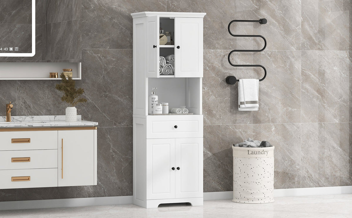 Tall Bathroom Storage Cabinet with Doors and Open Shelf