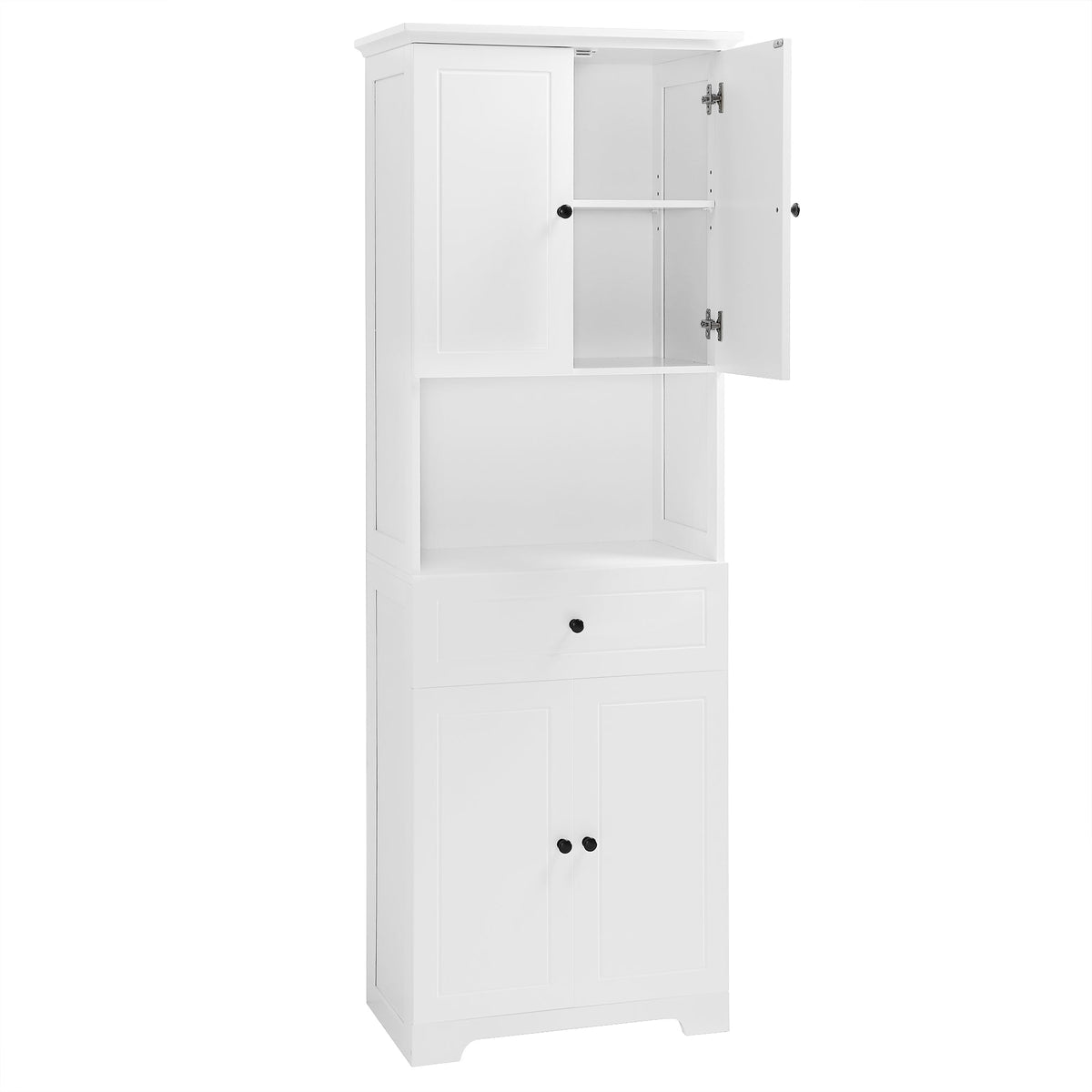 Tall Bathroom Storage Cabinet with Doors and Open Shelf