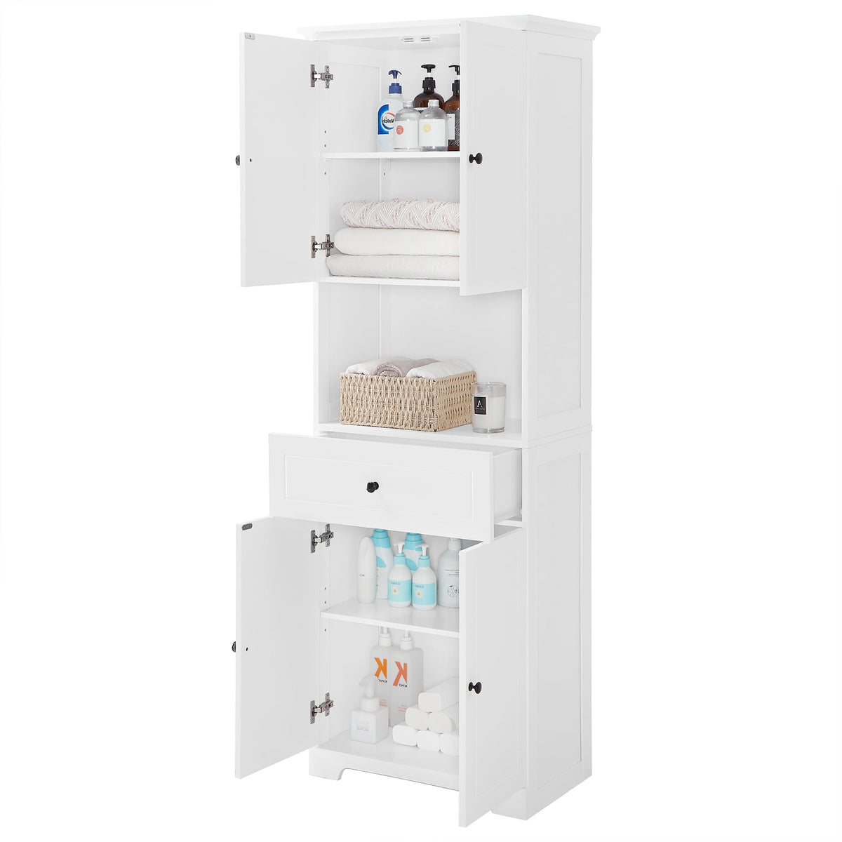 Tall Bathroom Storage Cabinet with Doors and Open Shelf