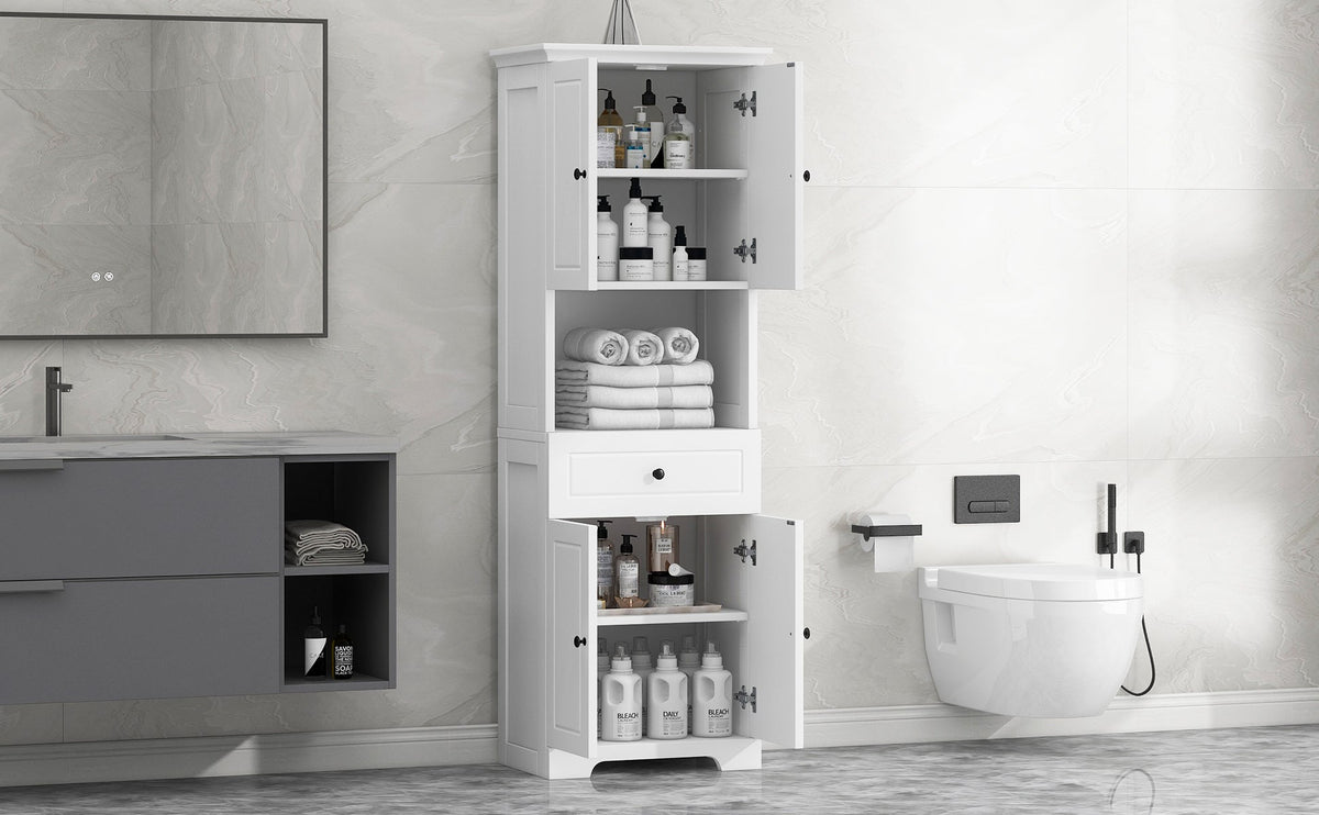 Tall Bathroom Storage Cabinet with Doors and Open Shelf