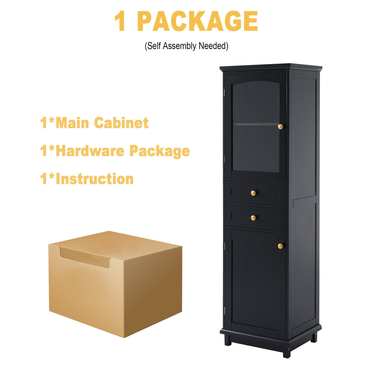 Tall Bathroom Storage Cabinet with Glass Door and Drawers
