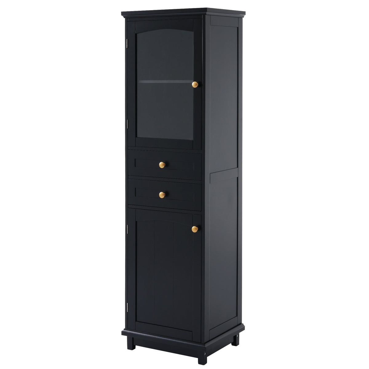 Tall Bathroom Storage Cabinet with Glass Door and Drawers