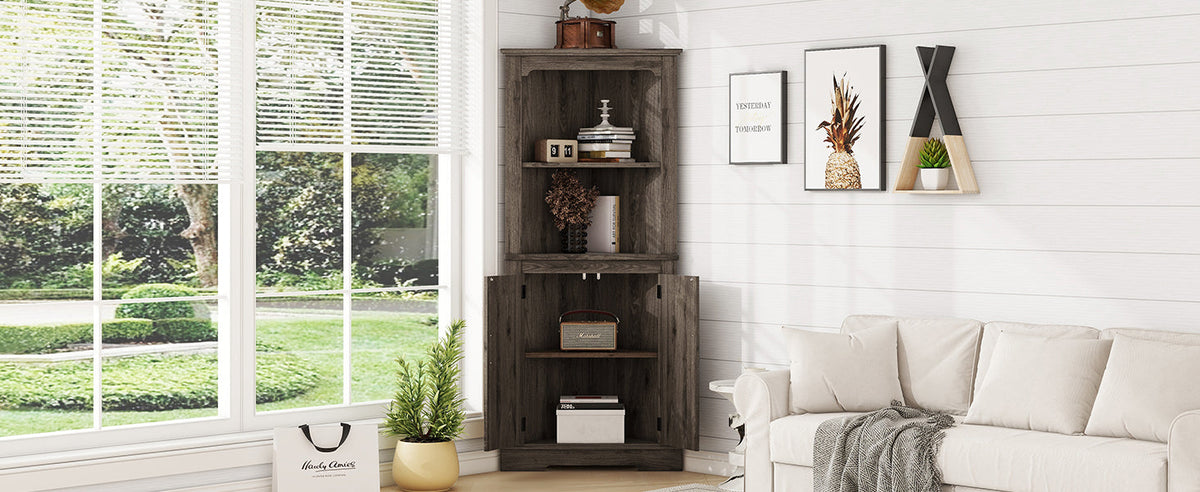 Tall Corner Cabinet with Doors and Display Storage