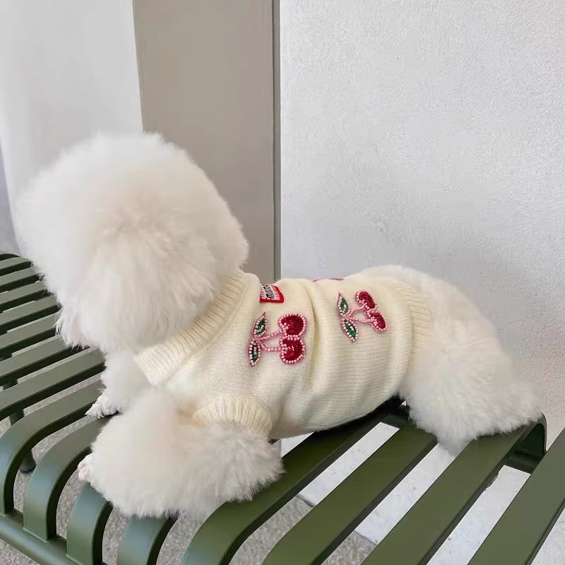 Small Dog Winter Sweater | Fruit-Print Knit Comfort