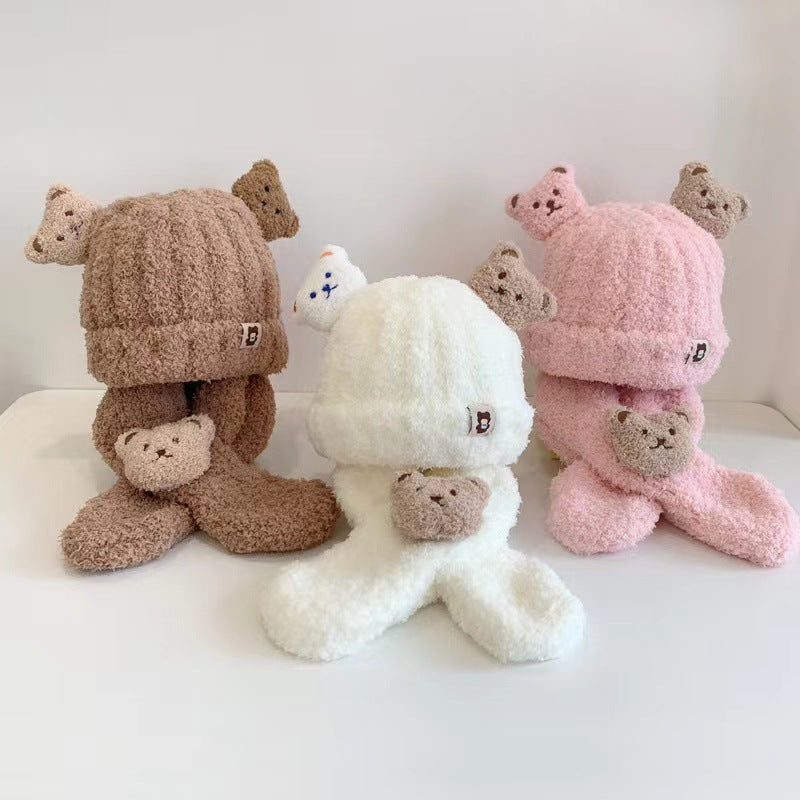 Teddy Bear Hat and Scarf Set for Cozy Winter Days