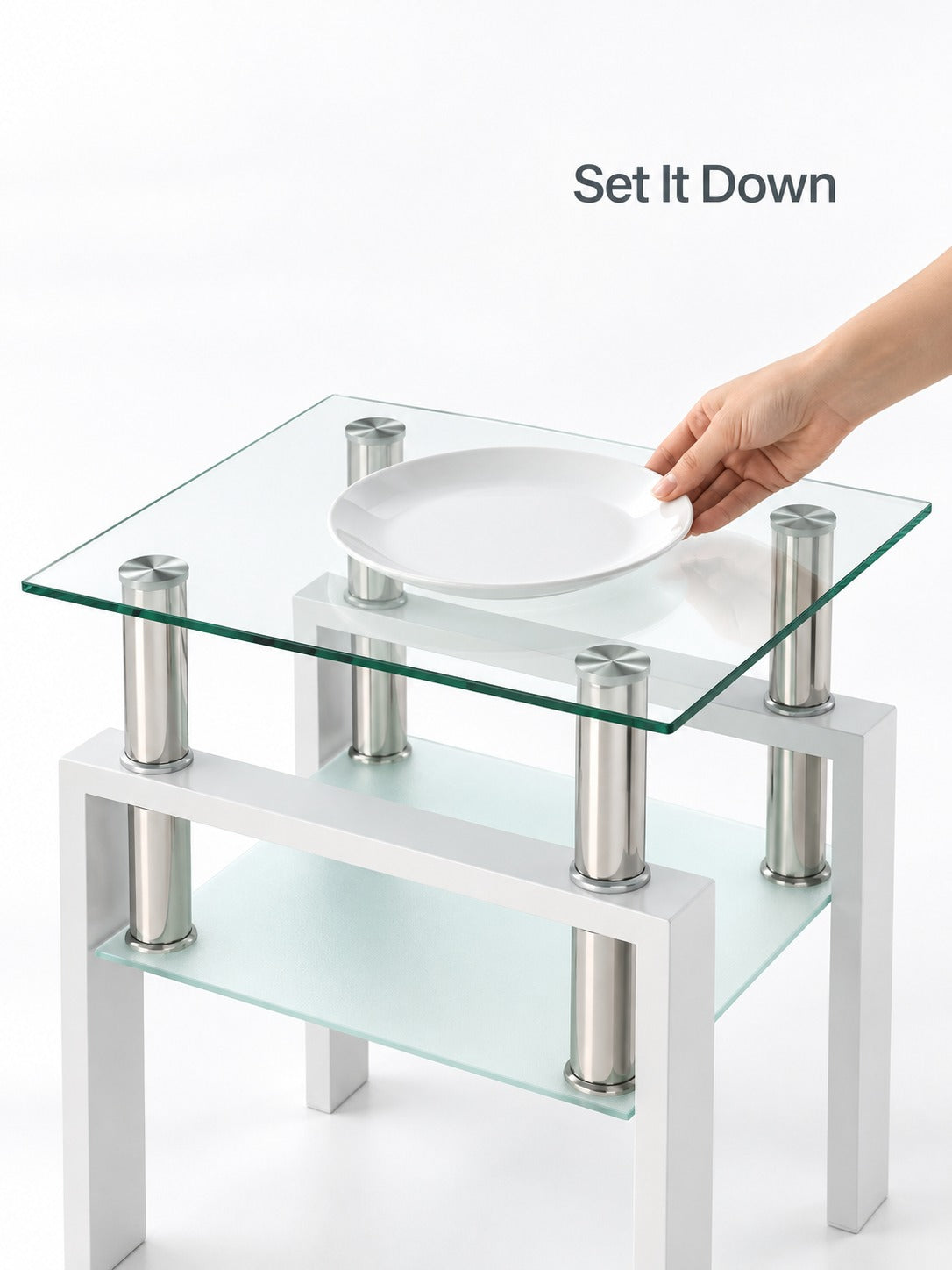 Modern Tempered Glass End Tables Set of 2 for Living Room