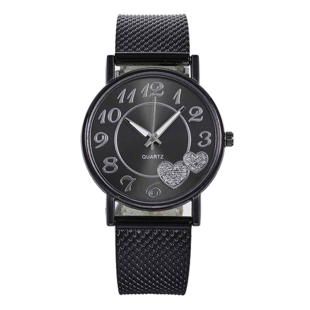 Women's Mesh Belt Watch with Sparkly Heart Dial Gift