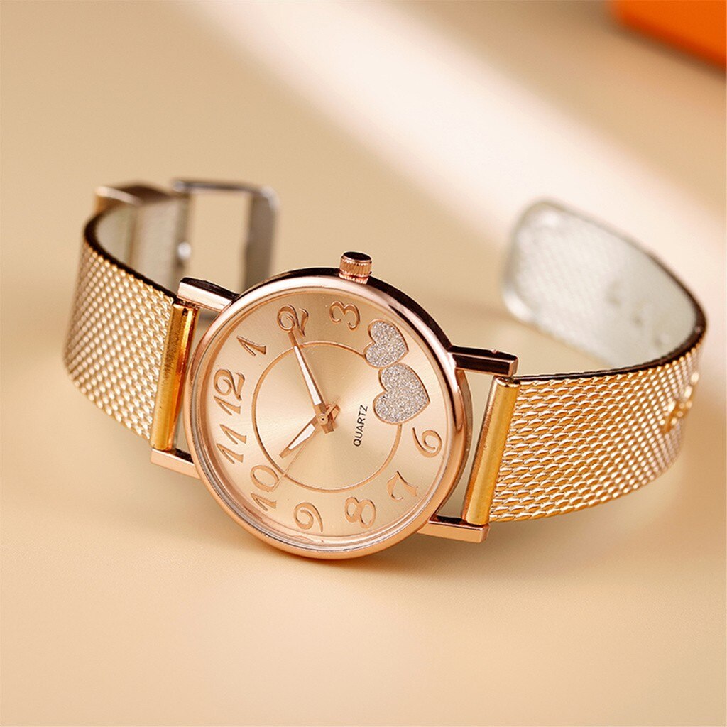 Women's Mesh Belt Watch with Sparkly Heart Dial Gift