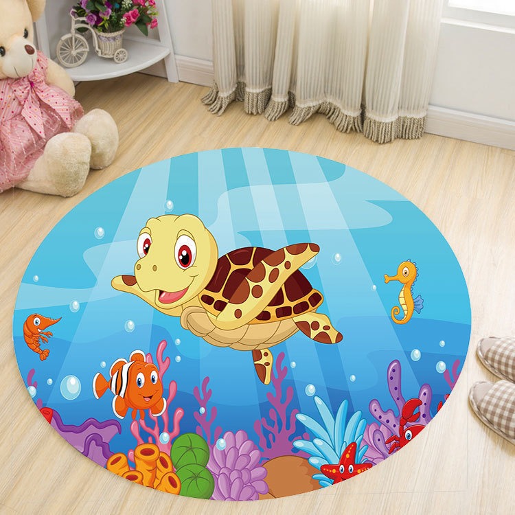 Round Cartoon Rug for Kids Room Play Area