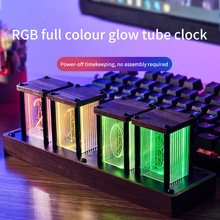 RGB Glow Tube Clock With Retro Ambient Desk Lighting