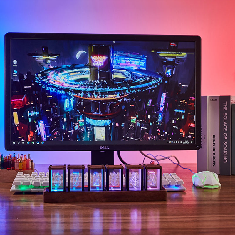 RGB Glow Tube Clock With Retro Ambient Desk Lighting