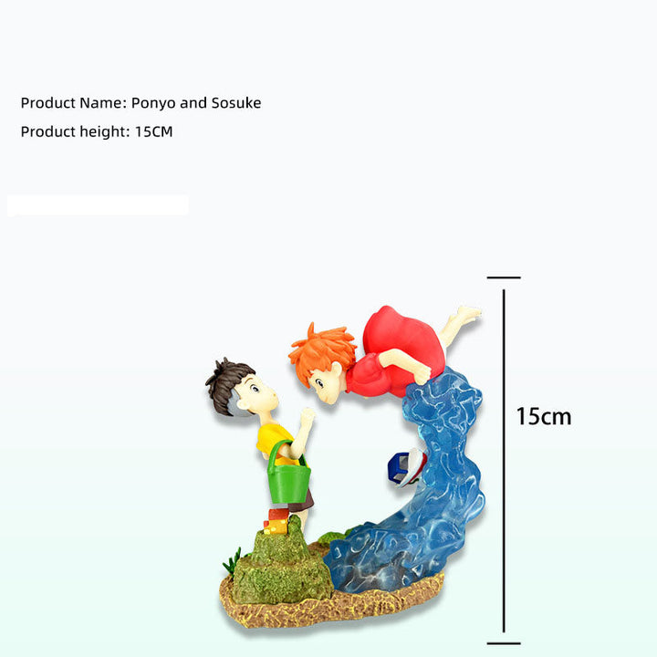 Ponyo And Sosuke Figurine Colorful Seaside Display Diorama