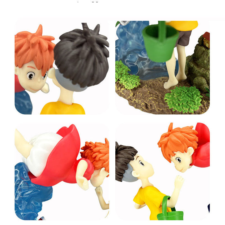 Ponyo And Sosuke Figurine Colorful Seaside Display Diorama