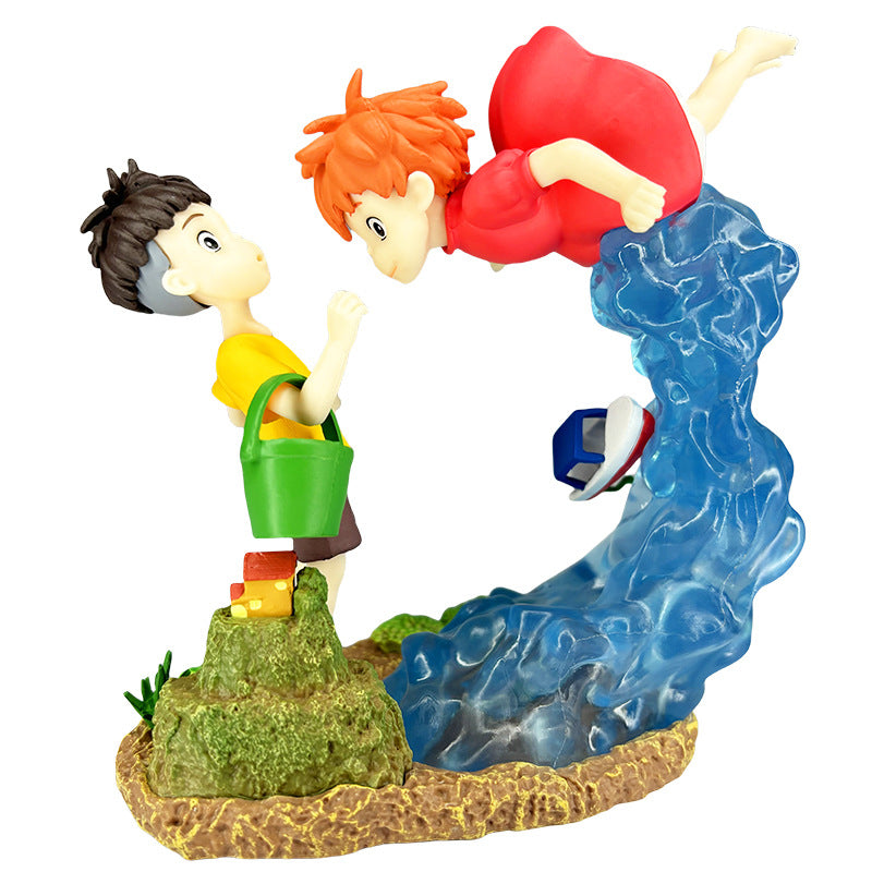 Ponyo And Sosuke Figurine Colorful Seaside Display Diorama