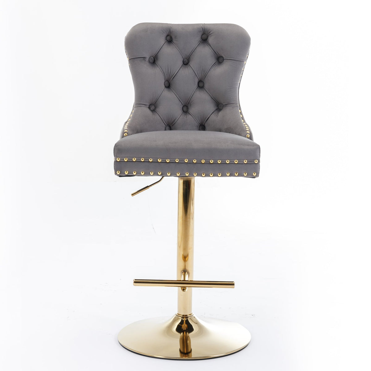 Gold Velvet Bar Stool with Swivel, 25-33 in Height