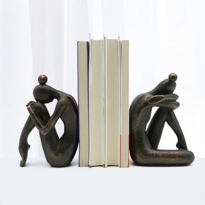 Yoga Bookends: Sculptural Bronze Bookshelf Decor Pair