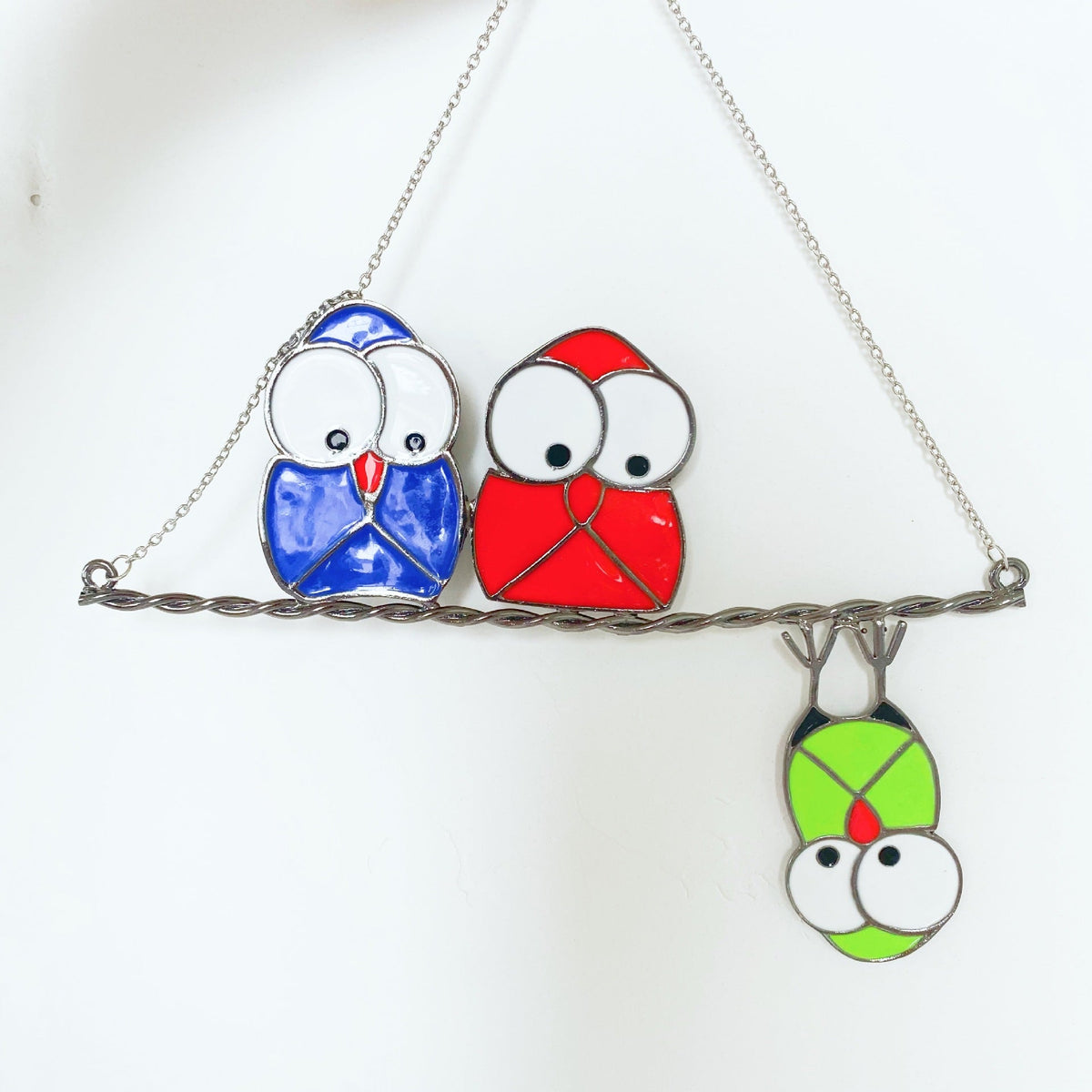 Owl Stained Glass Ornament for Whimsical Window Decor