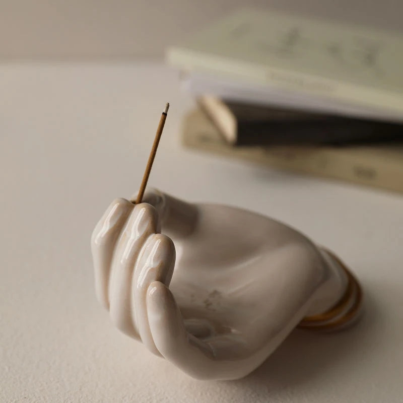 Ceramic Palm Incense Holder & Jewelry Dish