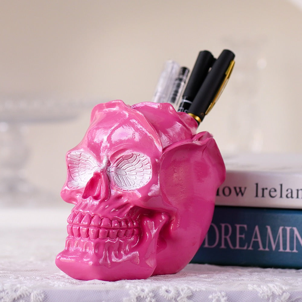 3D Rose Skull Storage Tube Ornament for Gothic Decor