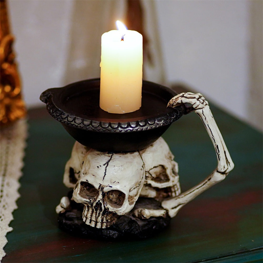 Three Skull Gothic Candle Holder Storage Bowl Decor