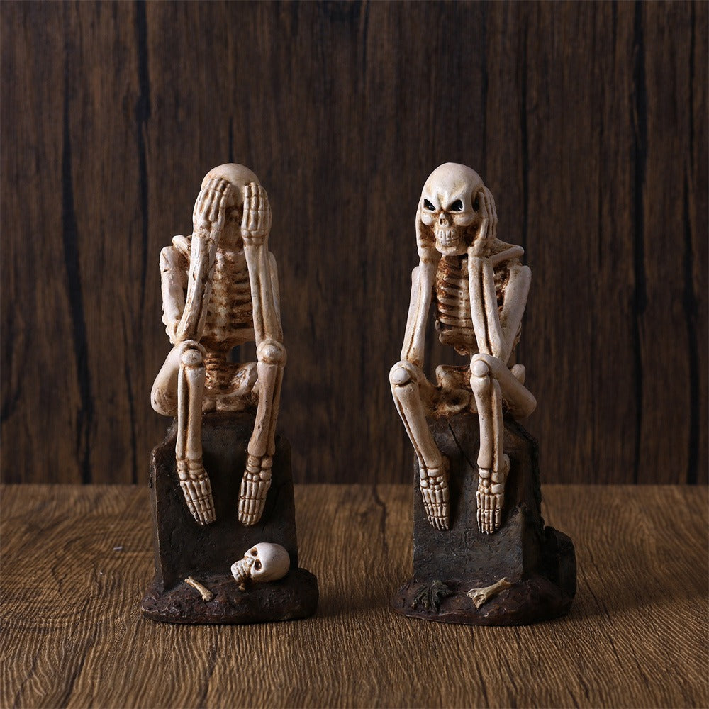 Skeleton Tombstone Ornament Trio for Dark Gothic Decor