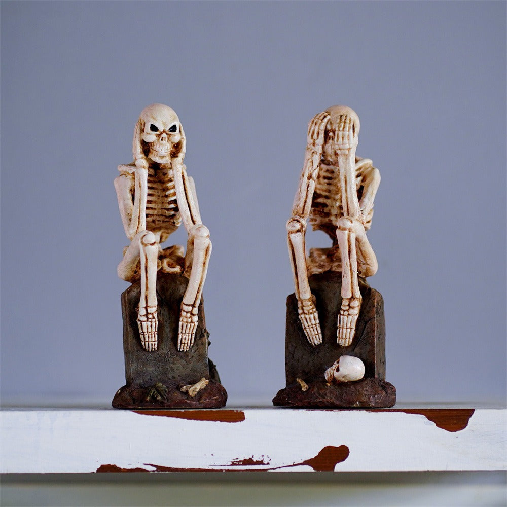 Skeleton Tombstone Ornament Trio for Dark Gothic Decor