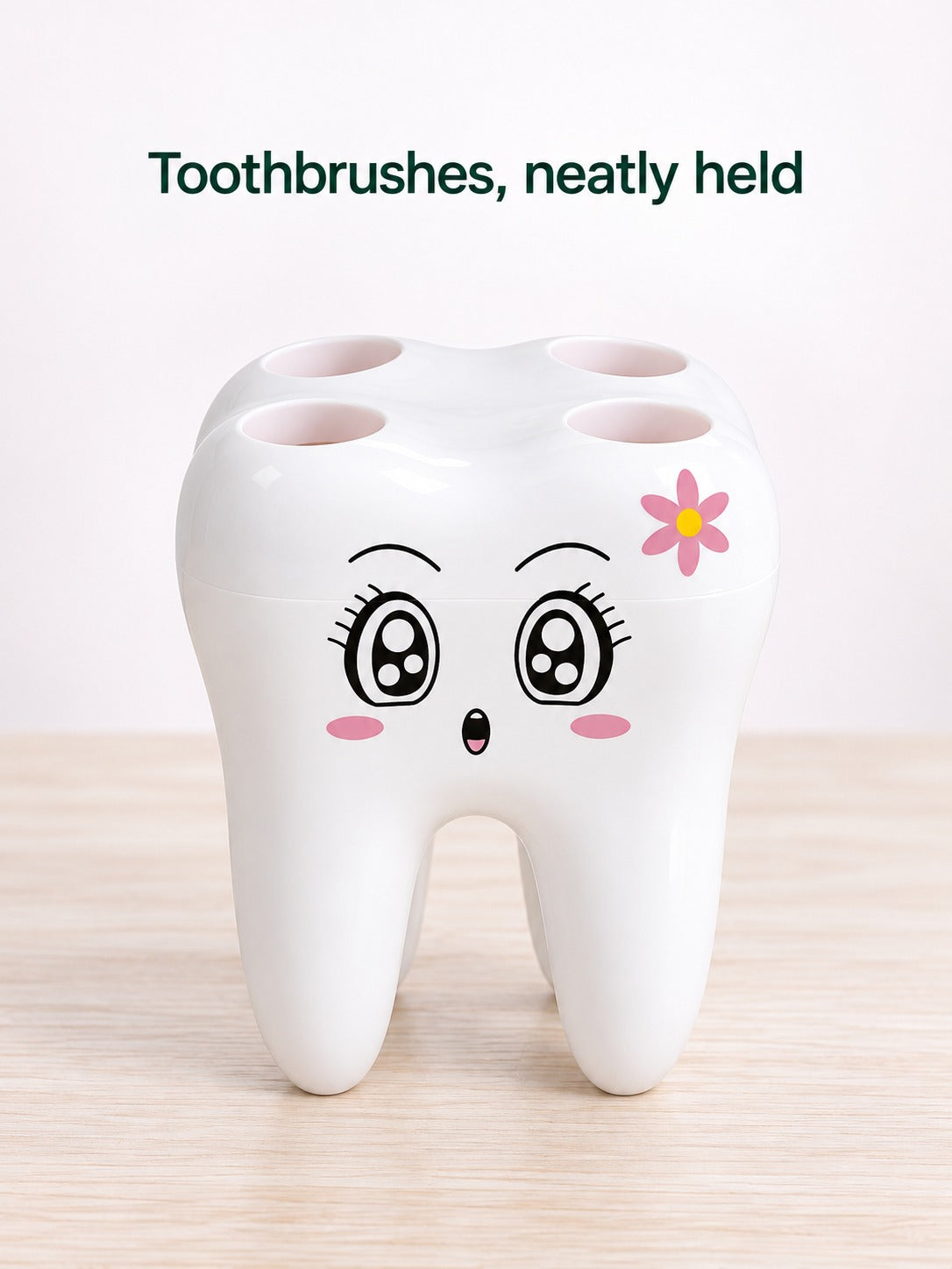 Tooth-Shaped Toothbrush Holder Stand with Razor Slot