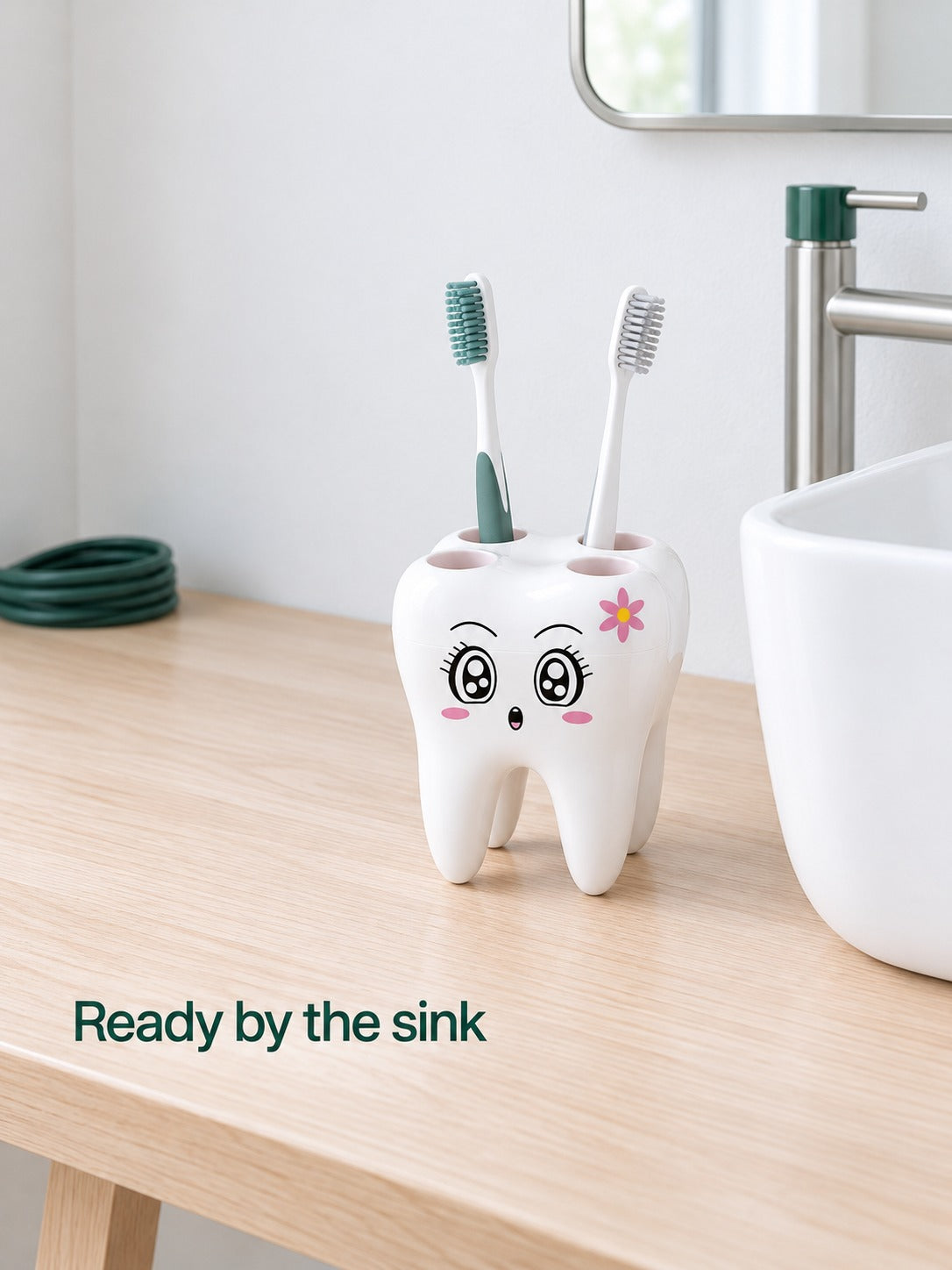 Tooth-Shaped Toothbrush Holder Stand with Razor Slot