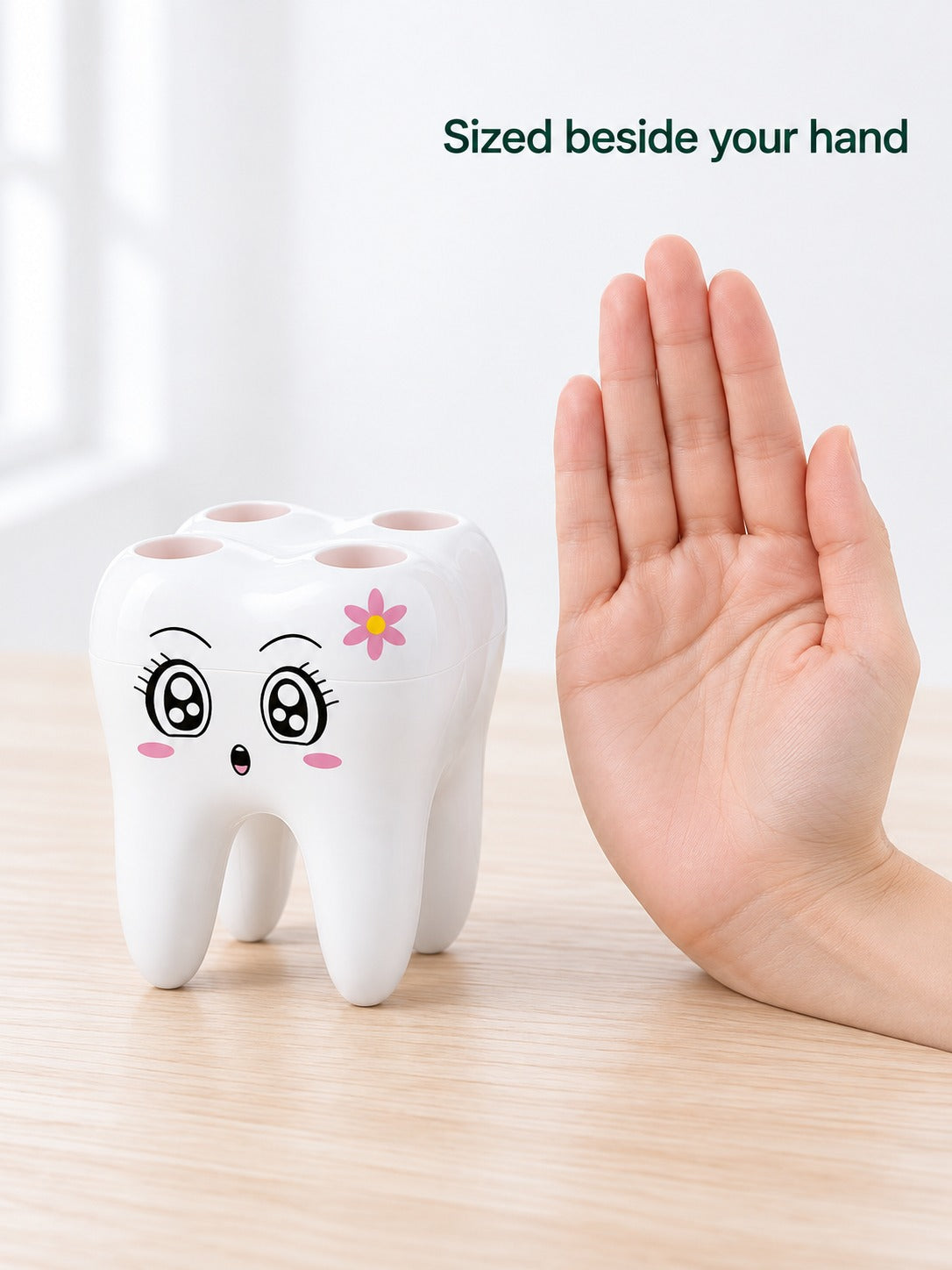 Tooth-Shaped Toothbrush Holder Stand with Razor Slot