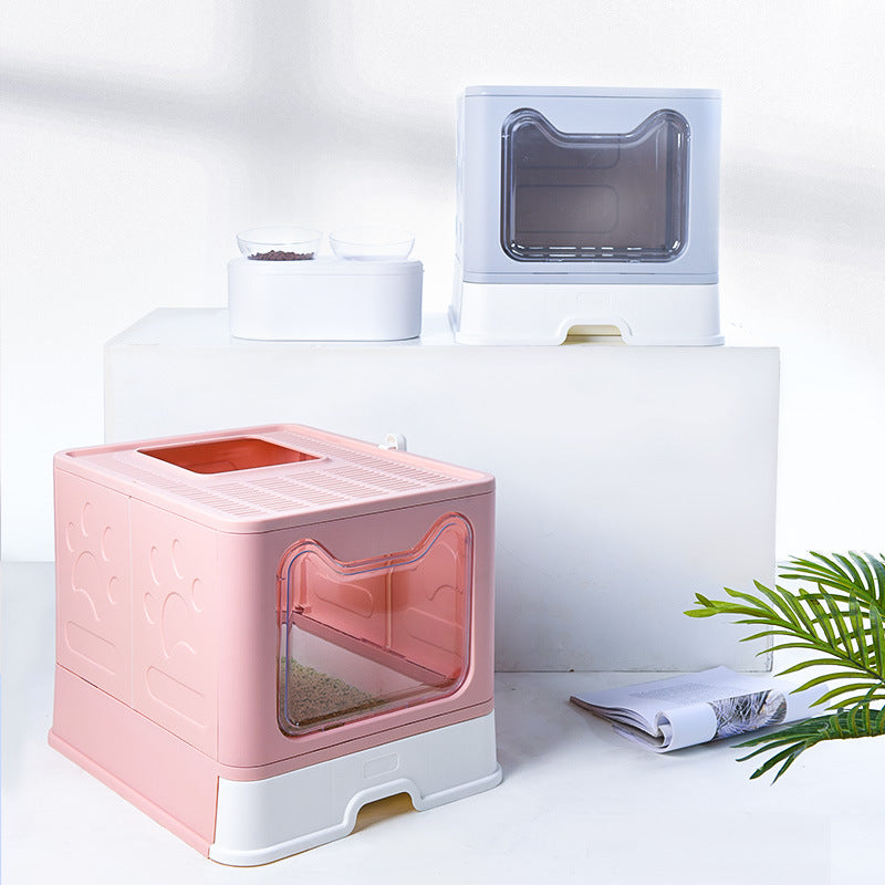 Enclosed Top-Entry Cat Litter Box With Pull-Out Drawer
