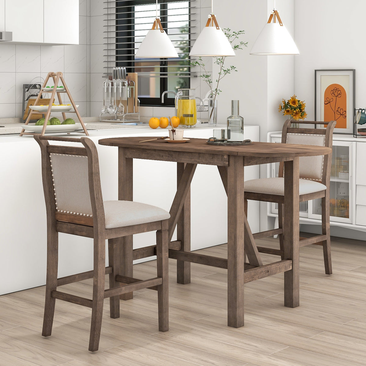 Counter Height Drop Leaf Dining Table Set for Small Spaces